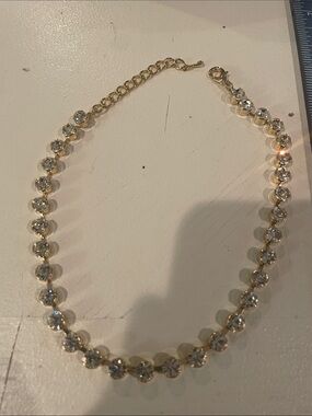 Gold Crystal Tennis Necklace - Sparkling Clear Stones